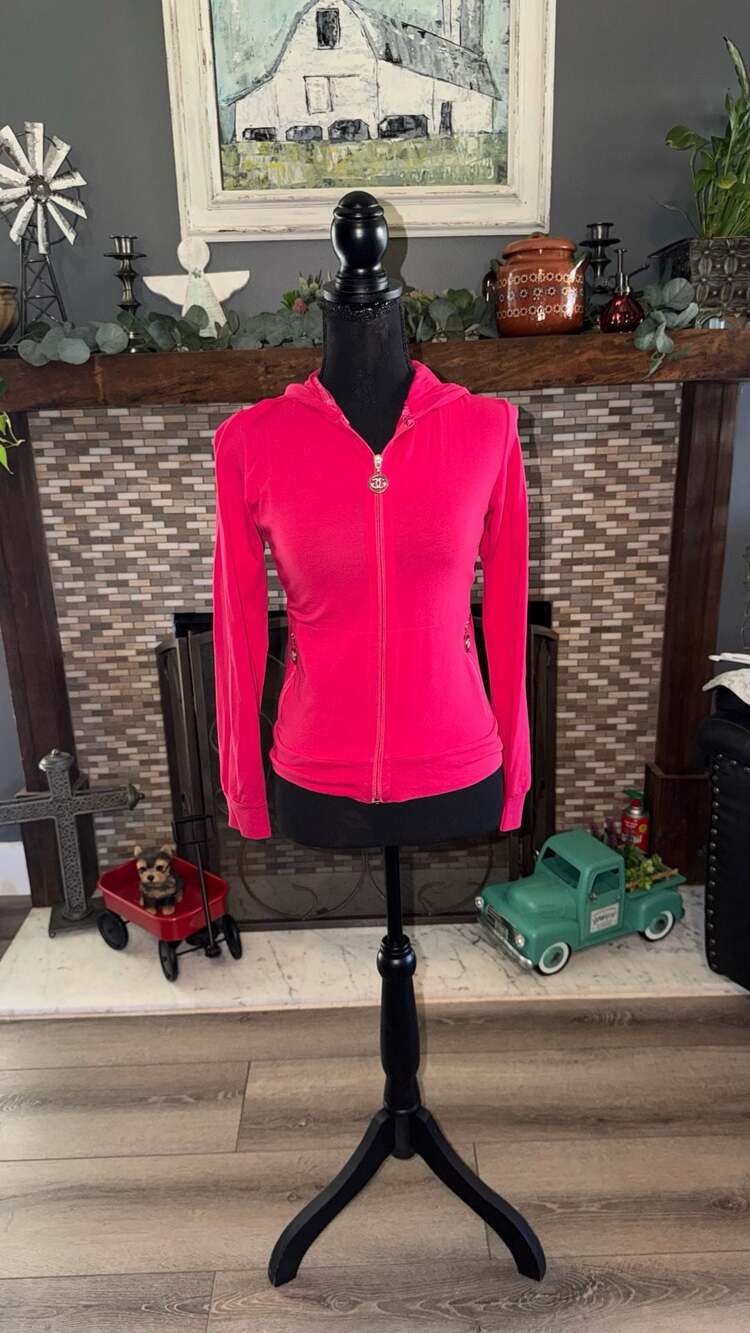 Gemini Hoodie Size S Pink Full Zip Rhinestone Butterfly Lace Back